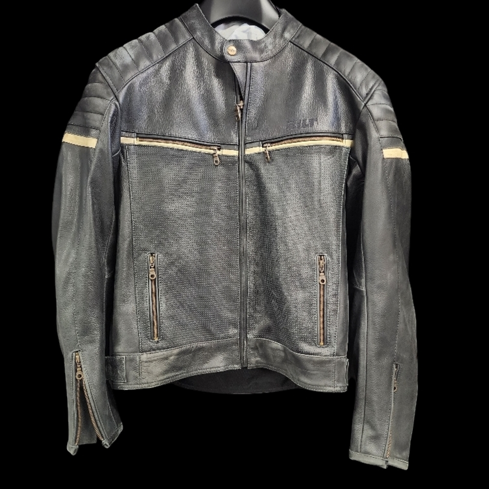 Vintage BILT Black Leather Jacket Distressed with Lining - Size US 46
